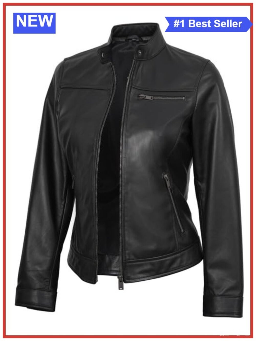 Real Lambskin Leather Cafe Racer Moto Biker Jacket Women
